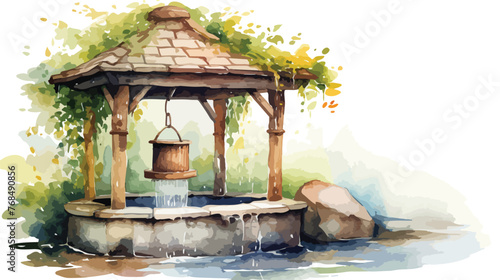 Wishing Well Watercolour Flat vector isolated on white photo