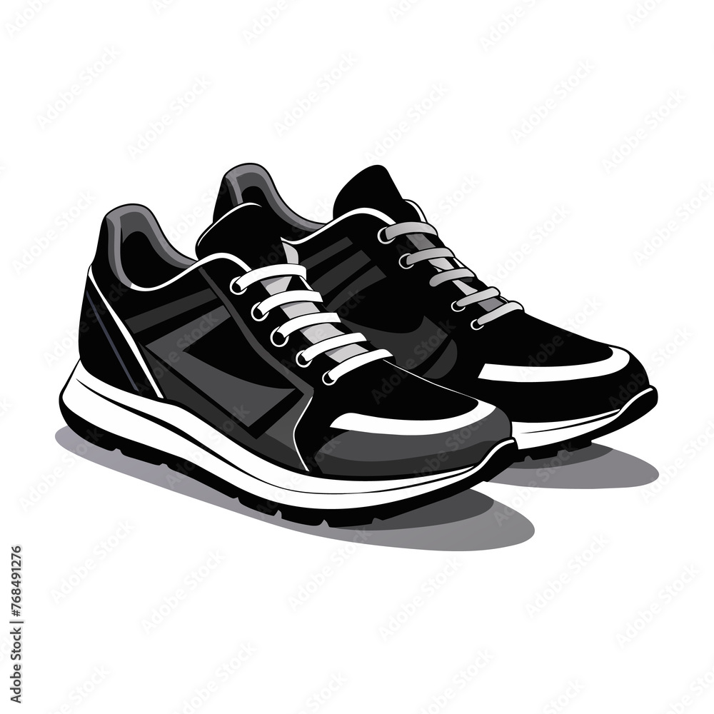 Hand drawn black realistic running shoe icon vector illustration on white background generated by Ai Hand drawn black realistic running shoe icon vector illustration on white background generated by Ai