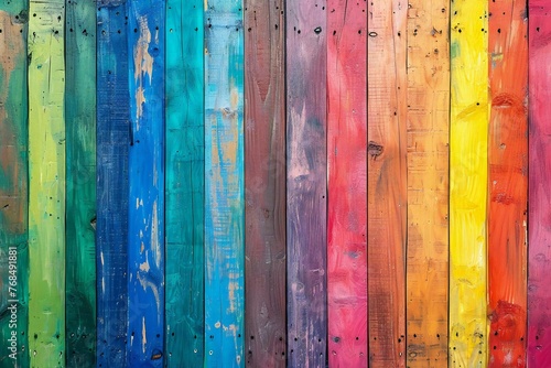 Colorful painted wooden wall - texture or background, Close up