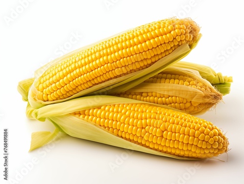 Three Ears of Corn Isolated on White Background. Generative AI