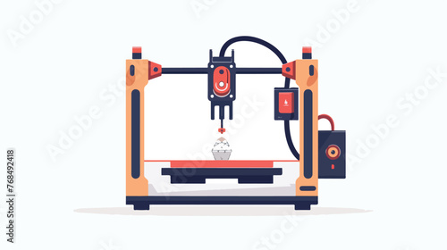 3d printer in action.. flat vector isolated on white background
