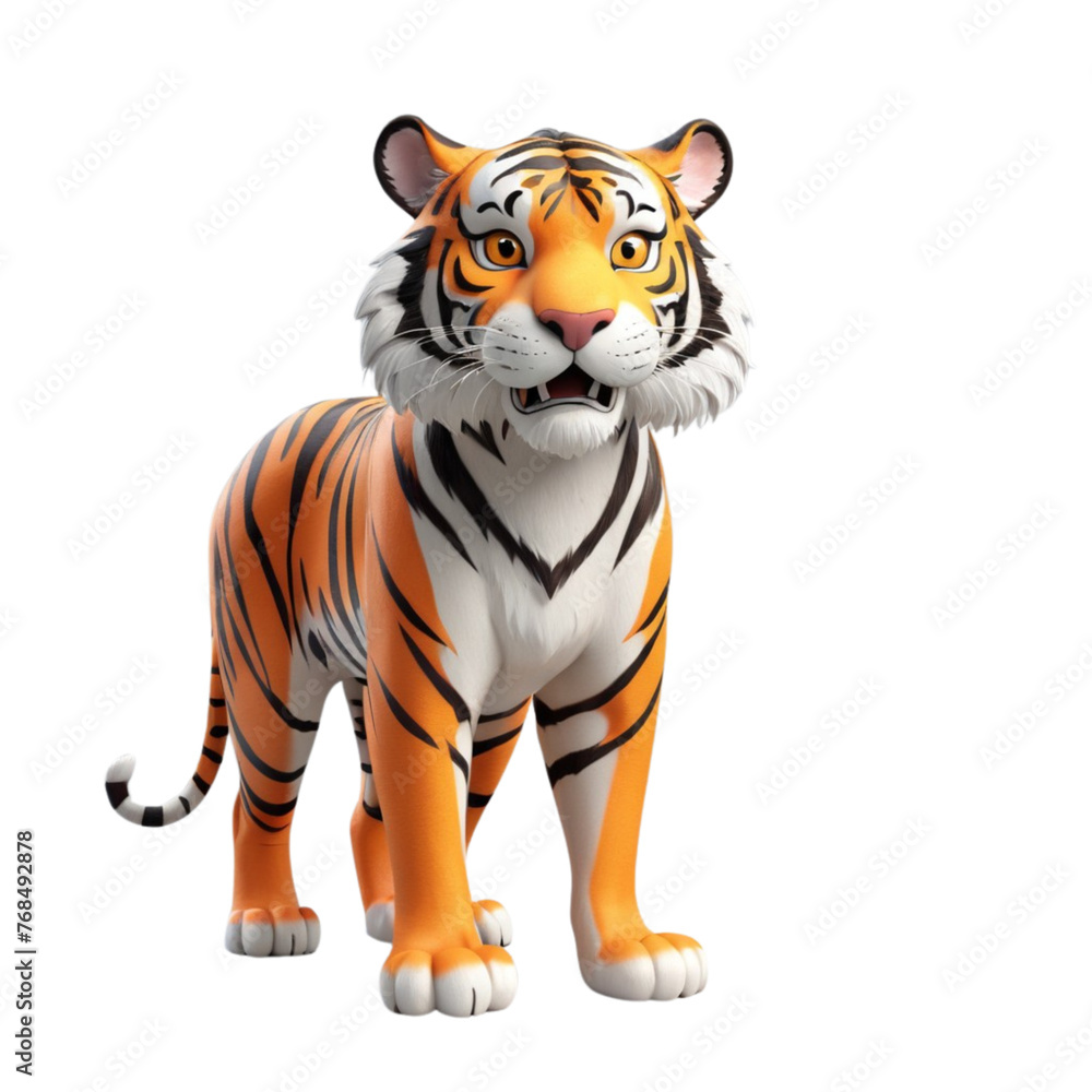 3d rendering of cartoon tiger on Isolated transparent background png. generated with AI 3d rendering of cartoon tiger on Isolated transparent background png. generated with AI