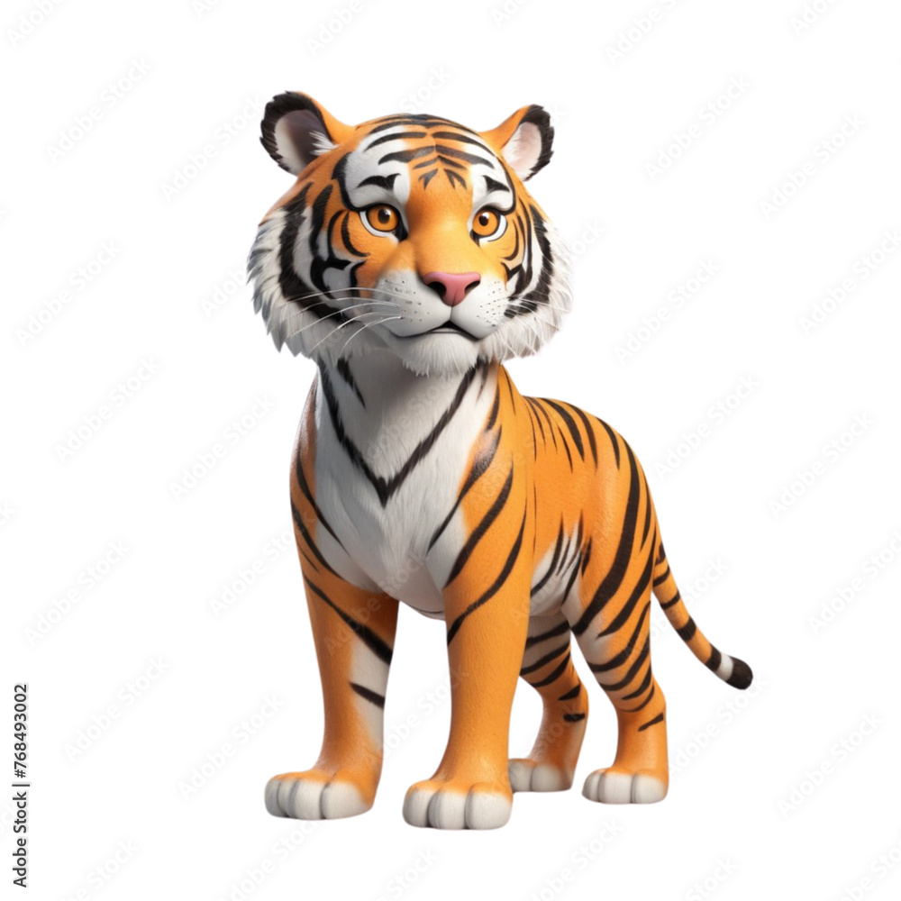 3d rendering of cartoon tiger on Isolated transparent background png. generated with AI