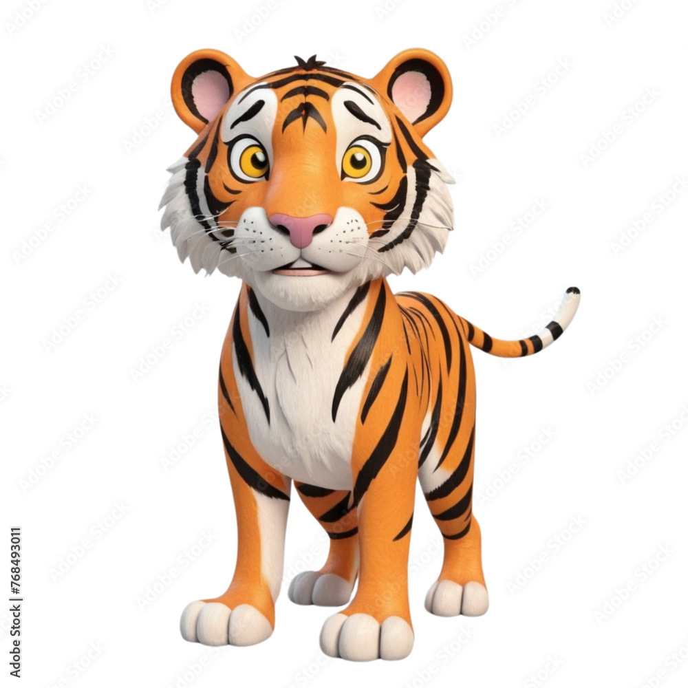 3d rendering of cartoon tiger on Isolated transparent background png. generated with AI 3d rendering of cartoon tiger on Isolated transparent background png. generated with AI