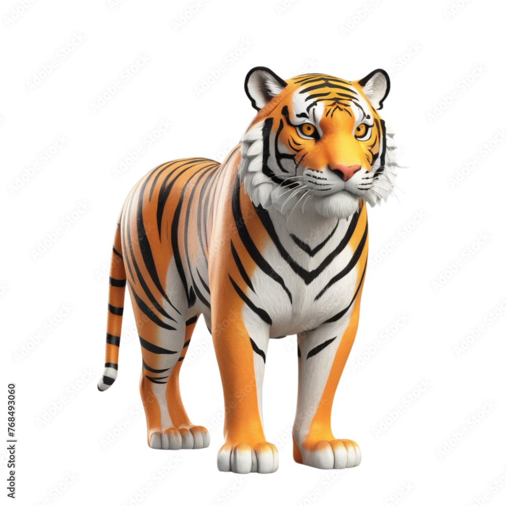 Obraz premium 3d rendering of cartoon tiger on Isolated transparent background png. generated with AI
