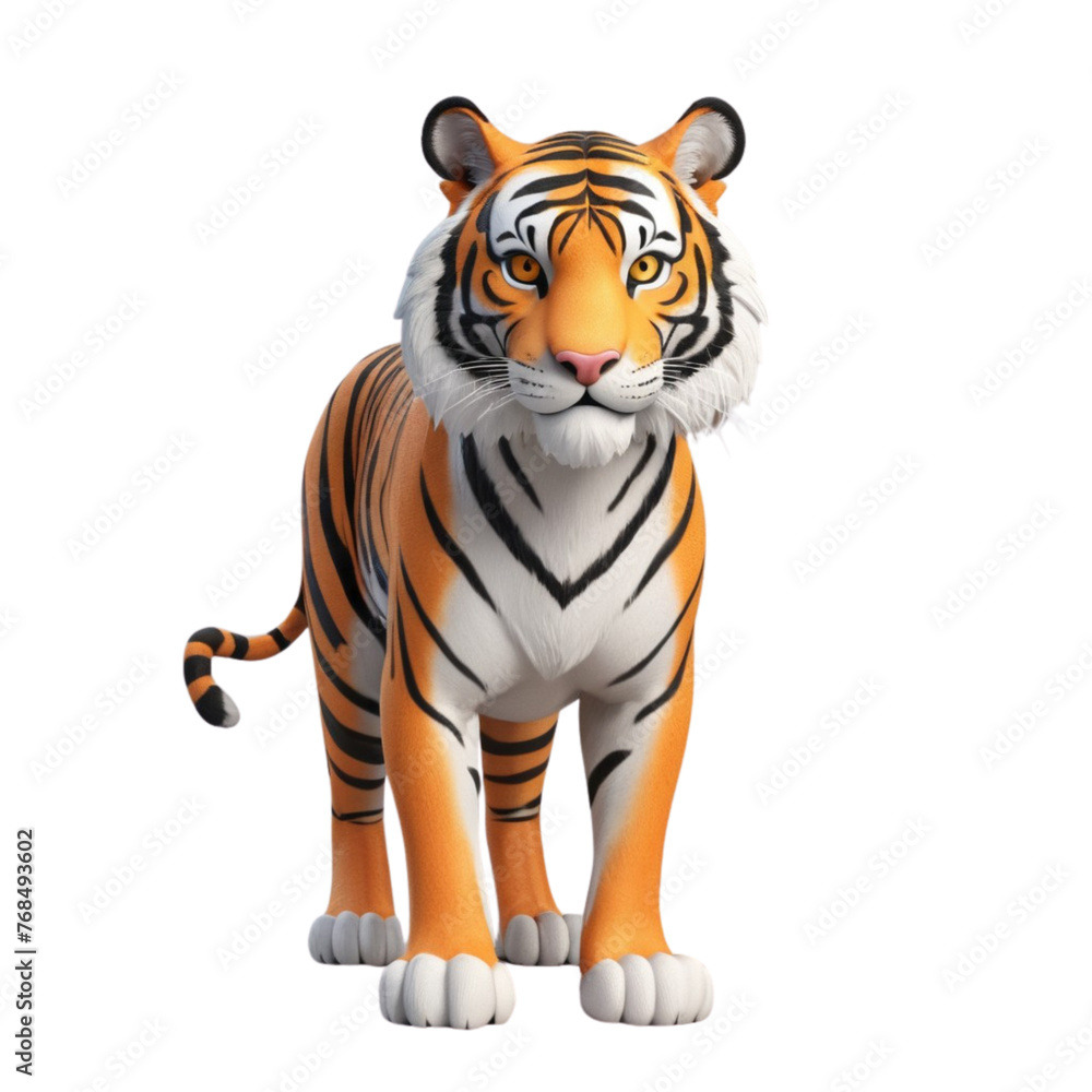 Obraz premium 3d rendering of cartoon tiger on Isolated transparent background png. generated with AI