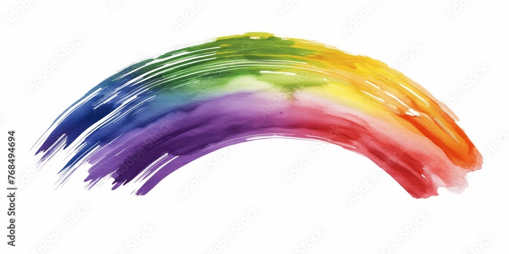 A vivid and colorful paint stroke resembling a rainbow on a white canvas, symbolizing hope and creativity.
