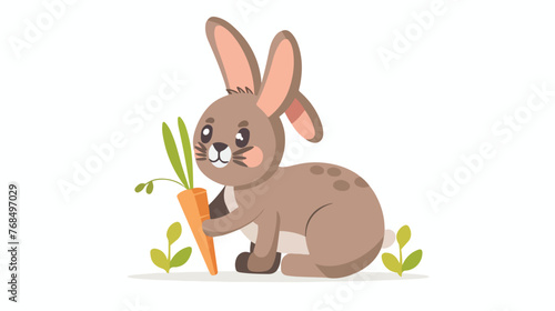 Bunny with carrot flat vector isolated on white background