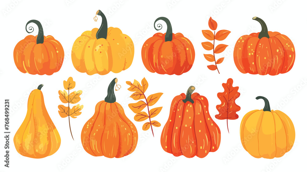 Cute autumn vector illustration hand drawn pumpkins isolated