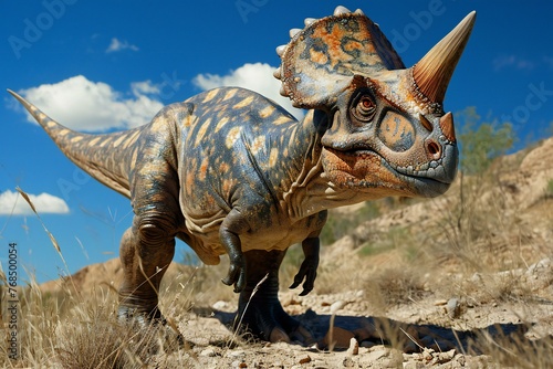 Dinosaur Triceratops, Dinosaur in the steppe