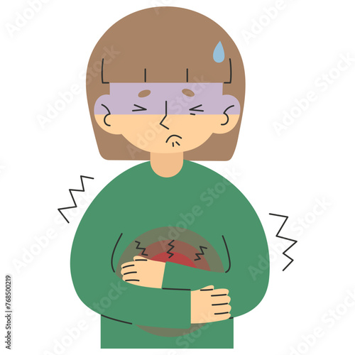 Stomachache 6 cute on a white background, vector illustration.