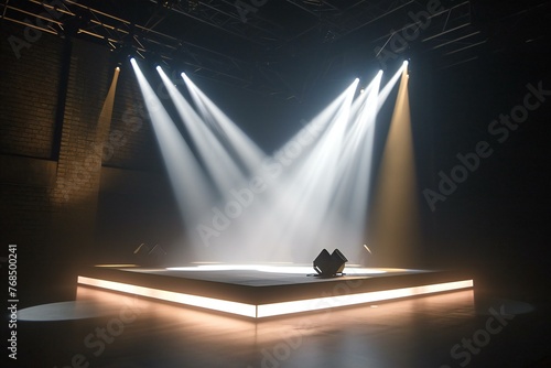 Stage lighting effect in the dark, closeup of photo with soft focus