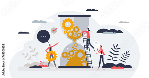 Change management and business transformation process tiny person concept, transparent background.Effective company evolution with complex transition and teamwork illustration.