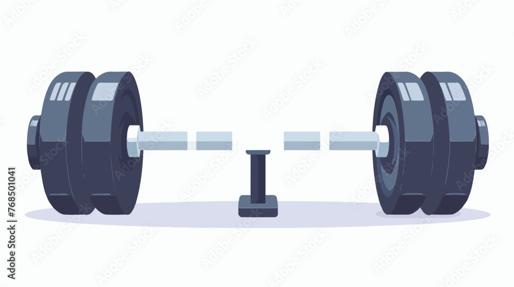 Fitness heavy barbell in white holder in gym club - isolated