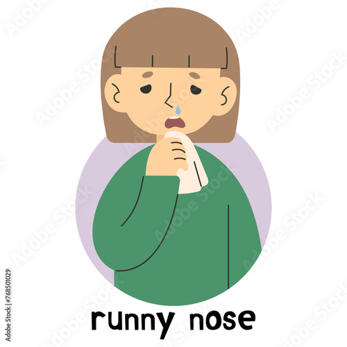 Runny nose 7 cute on a white background, vector illustration.