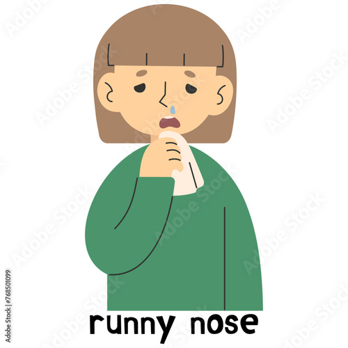 Runny nose 5 cute on a white background, vector illustration.