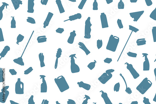 Seamless pattern of cleaning equipment icons. Hand tools, seamless logo, cleaning tools. Cleaning icons for web and mobile. Vector