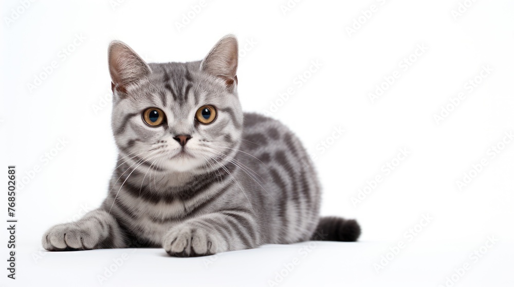 a American shorthair cat on a white background