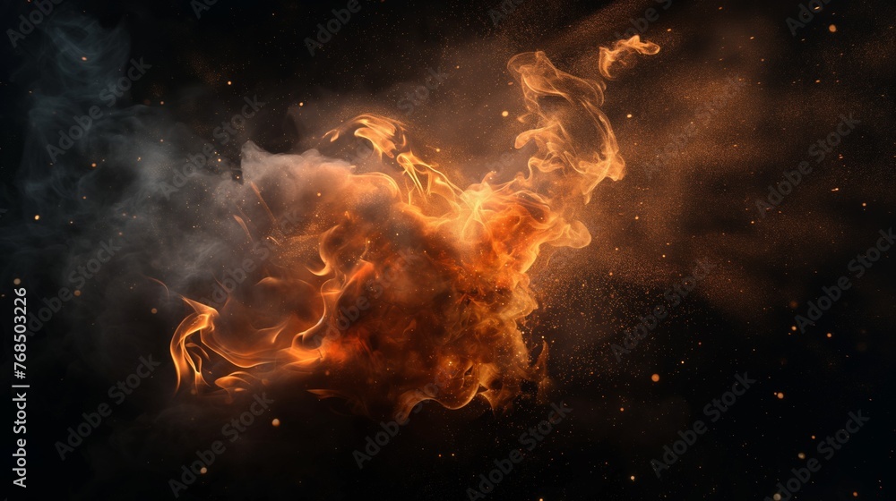 Cosmic Fire Cloud with Sparks on Dark Space Background

