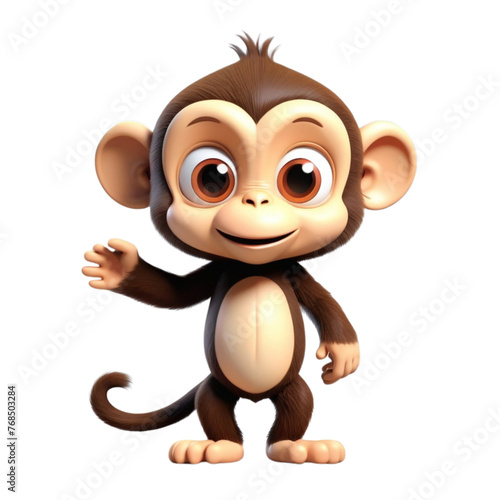 3d rendering of cartoon monkey on Isolated transparent background png. generated with AI