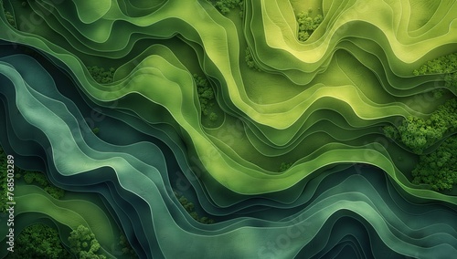 Abstract Topographical Map Design with Green and Blue Layers

