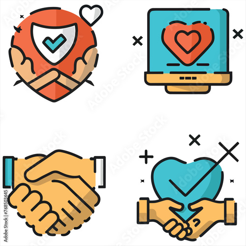 Wallpaper Mural Trust icon set. Containing confidence, credibility, promise, trustworthy, friends, truth, faith, sincerity and honesty. Generative AI Torontodigital.ca