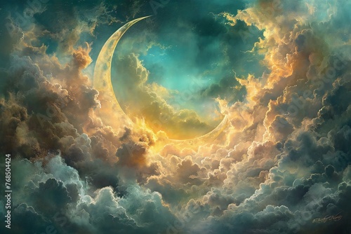 Night sky with clouds and crescent moon