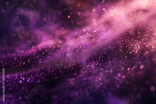 Abstract purple particles and dots flowing on purple background, dancing particles dark background 3D rendering
