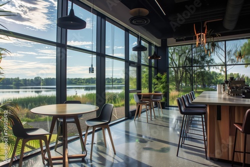 coffee break spot with panoramic view of a lake