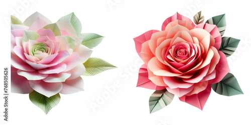 2 paper made flowers isolated on transparent background