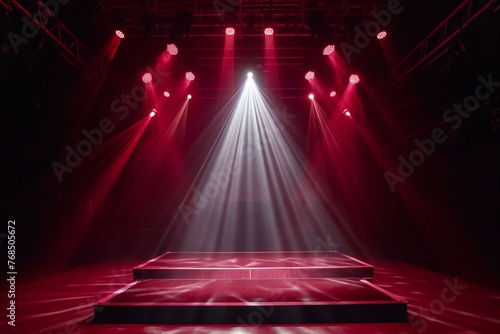 Stage Spotlight with red carpet and spotlights, Stage Podium Scene with for Award Ceremony