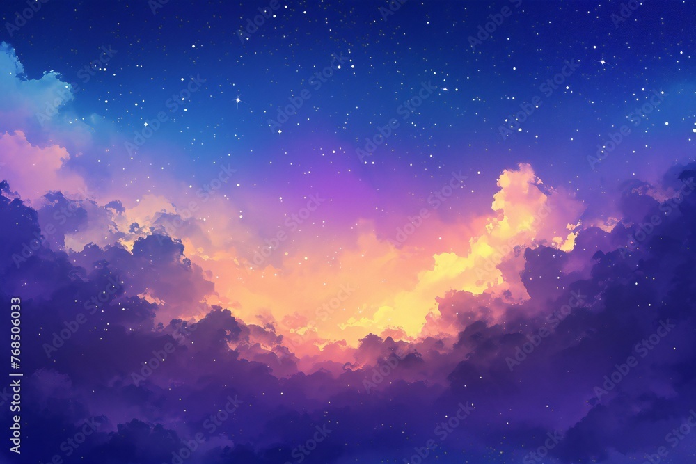 Night sky background with clouds and stars