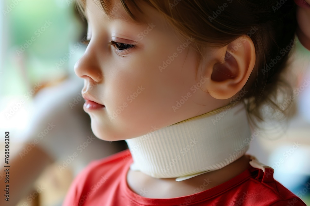 child wearing a soft neck collar due to minor neck strain child wearing a soft neck collar due to minor neck strain