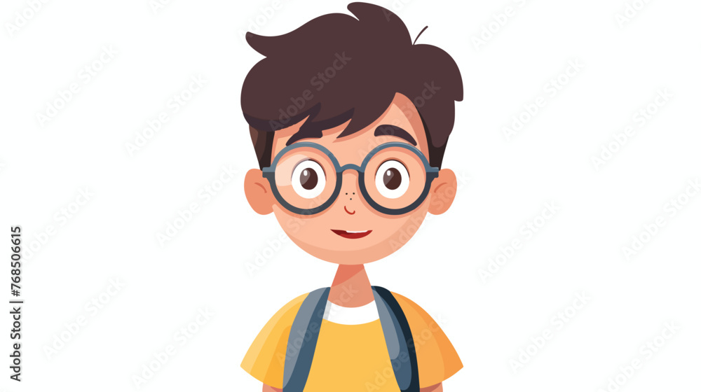 School boy with glasses cartoon flat vector isolated o