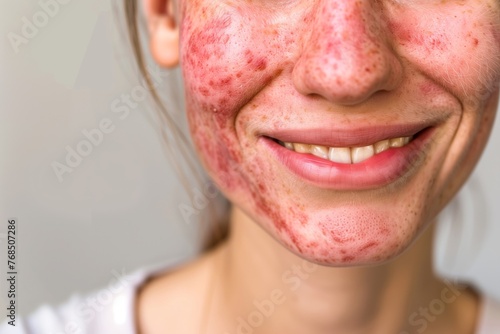 person with rosacea smiling, showing selfacceptance of skin condition photo