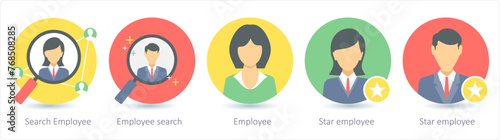 A set of 5 business icons as search employee, employee serach, employee