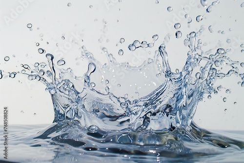 Splashes of water on a white background, closeup of photo