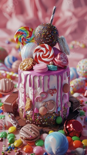 A birthday cake with lots of candy and candies
