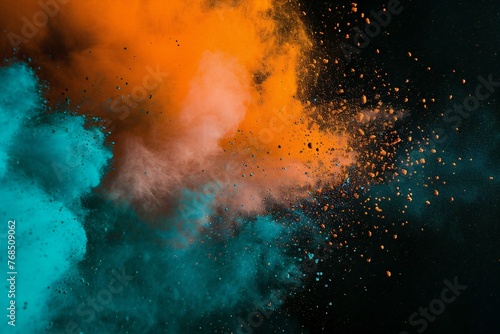 Colorful powder explosion on black background, Colored cloud, Colorful dust explode