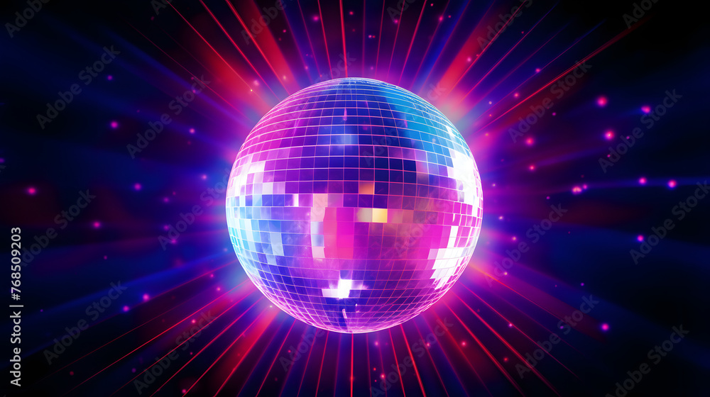 Obraz premium Digital luminous violet and red disco ball abstract graphic poster web page PPT background