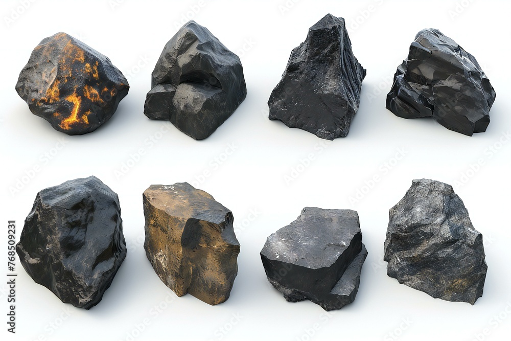 Set of black stones isolated on white background