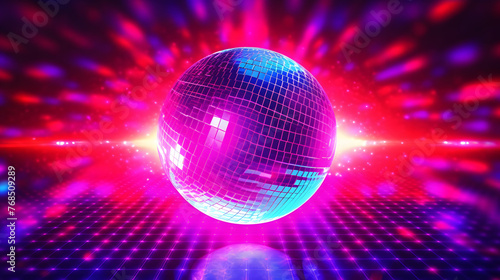 Digital luminous violet and red disco ball abstract graphic poster web page PPT background
