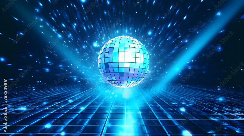 Fototapeta premium Digital luminous blue disco ball abstract graphic poster web page PPT background