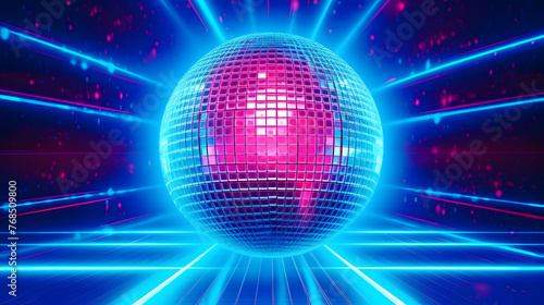 Digital luminous blue disco ball abstract graphic poster web page PPT background