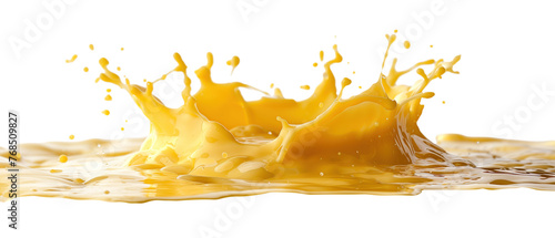 Dynamic splash of melted cheese isolated on white background.