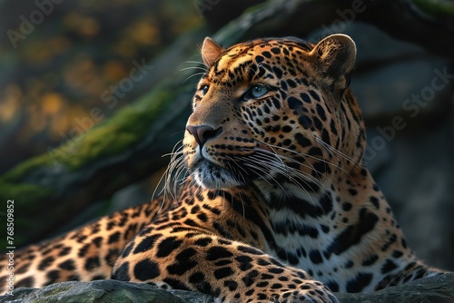 Portrait of a leopard in the wild, Panthera onca