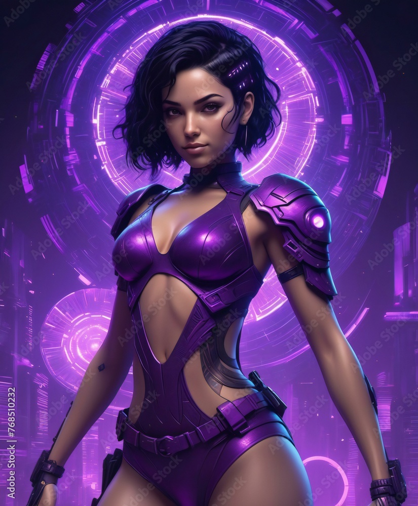 Illustration of a sexy woman in a futuristic costume