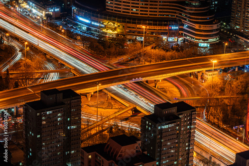 Beijing Aerospace Bridge night view city traffic road lighting