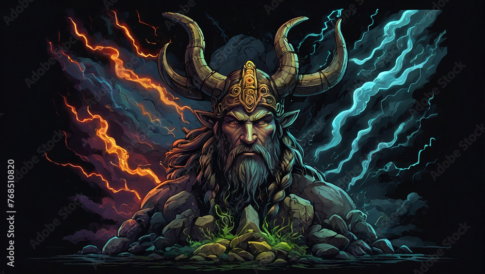 European totem illustration on black backround European totem illustration on black backround