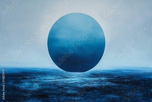 Abstract scene of the sea and the planet in the blue sky